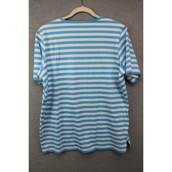 Quaker Factory Striped Short Sleeve Blouse-Embroidered-Rhinestones-Medium - Picture 9 of 11